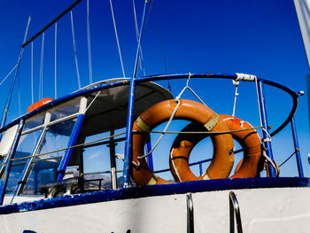 Low angle view of metallic structure against clear blue sky