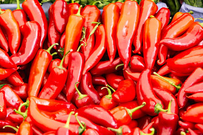 Close-up of red chili peppers for sale in market