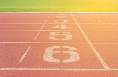 High angle view of numbers on running track