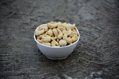 High angle view of ice cream in bowl on table