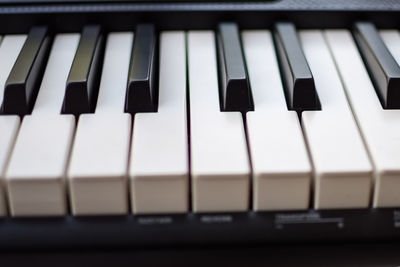 Close-up of piano keys. piano black and white keys and piano keyboard musical instrument placed