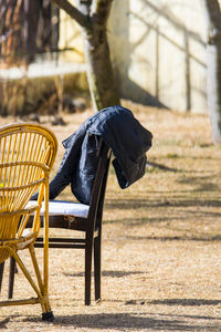 Empty bench on table in park