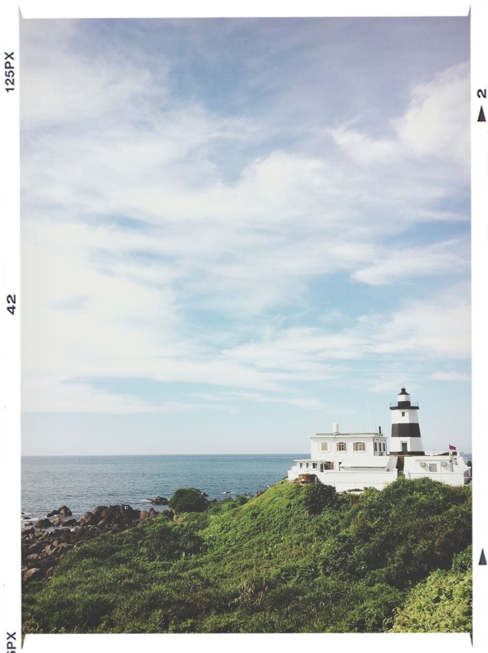 sea, horizon over water, sky, water, built structure, building exterior, architecture, transfer print, cloud - sky, beach, auto post production filter, tranquility, nature, tranquil scene, cloud, scenics, beauty in nature, lighthouse, cloudy, day