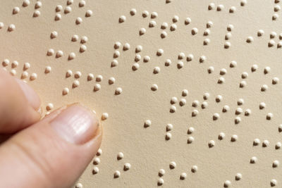 A finger following the reading of a page written in the braille alphabet, 