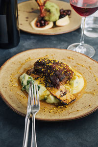 Close-up of food in plate on table