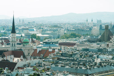 High angle view of cityscape against sky