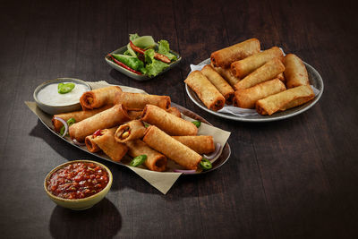 High angle view of food in plate on table