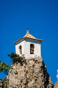 Low angle view of building against clear blue sky