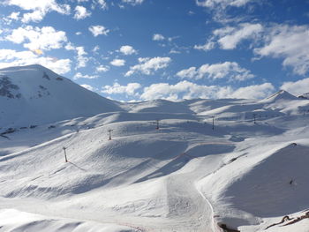 Scenic view of snowcapped mountains against sky