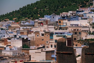 High angle view of buildings in town