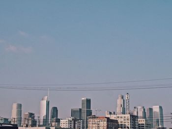 High angle view of cityscape against clear sky