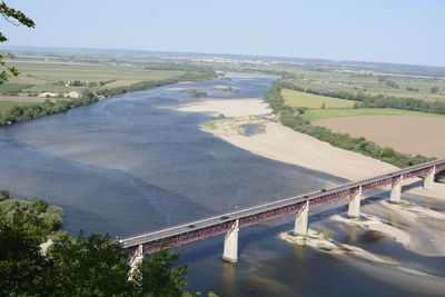 High angle view of bridge over river against sky