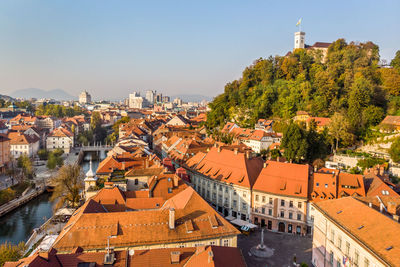 High angle view of townscape against sky