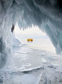 Scenic view of snowcapped mountains during winter