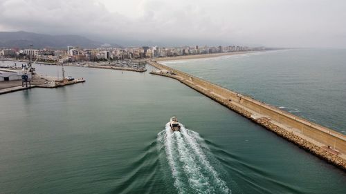 High angle view of sea against sky