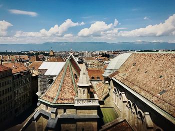 High angle view of buildings in city