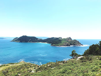 Scenic view of sea against clear sky