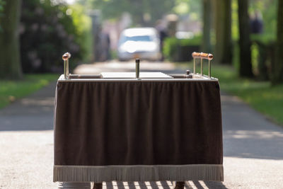 Close-up of empty table in park