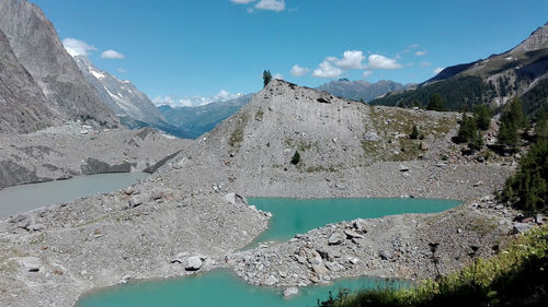 Panoramic view of lake and mountains against sky