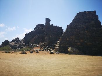 Rock formations on landscape against sky