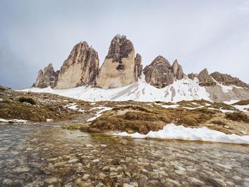 Spring dolomites. beautiful spring mountain landscape. it is time spring, snow thaws.