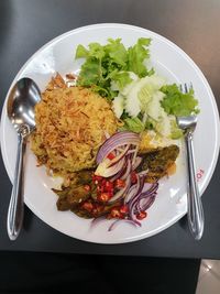 High angle view of meal served in plate