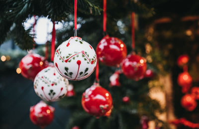 Close-up of christmas decoration hanging on tree