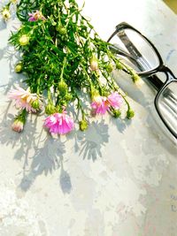 High angle view of flower bouquet on table