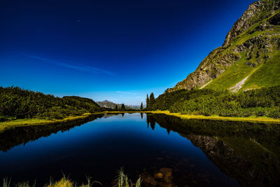 Scenic view of lake against blue sky