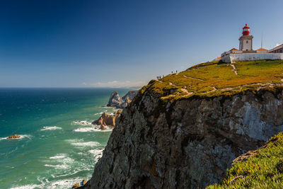Scenic view of sea against clear sky