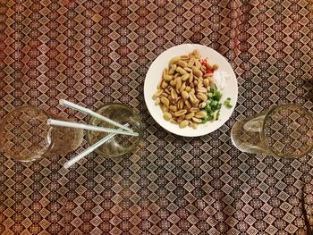 High angle view of breakfast on table