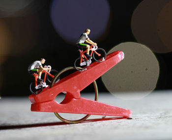 Close-up of toy car on snow