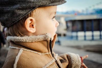 Close-up of boy in warm clothing outdoors