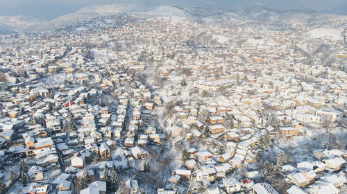 High angle view of buildings in city