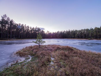 Scenic view of lake against sky during sunset