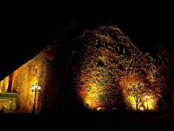 Low angle view of illuminated building at night