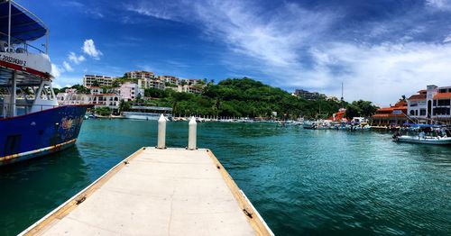 Scenic view of sea and buildings against sky