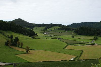 High angle view of agricultural field against sky