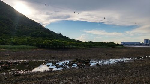 Scenic view of landscape against cloudy sky