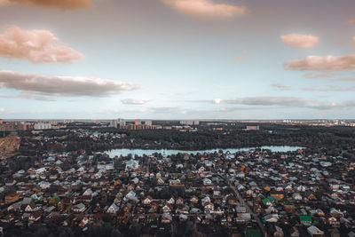 High angle shot of townscape against sky