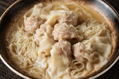 High angle view of soup in bowl