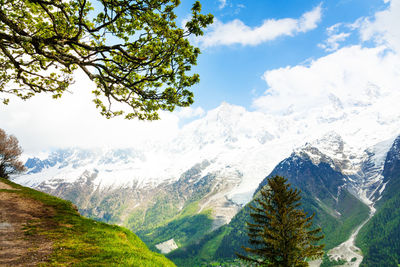 Scenic view of snowcapped mountains against sky