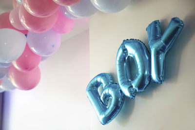 High angle view of balloons on table