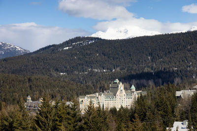 Buildings against sky during winter