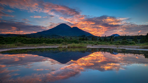 Scenic view of lake against sky during sunset