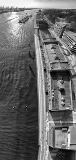 High angle view of ship sailing in sea against sky