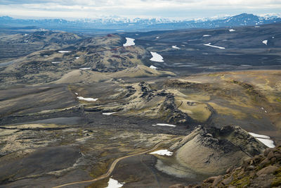High angle view of mountains against sky