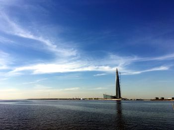 Scenic view of bay against sky