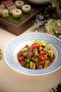 High angle view of lombok kethok served on table