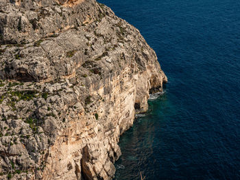 High angle view of rock formations by sea